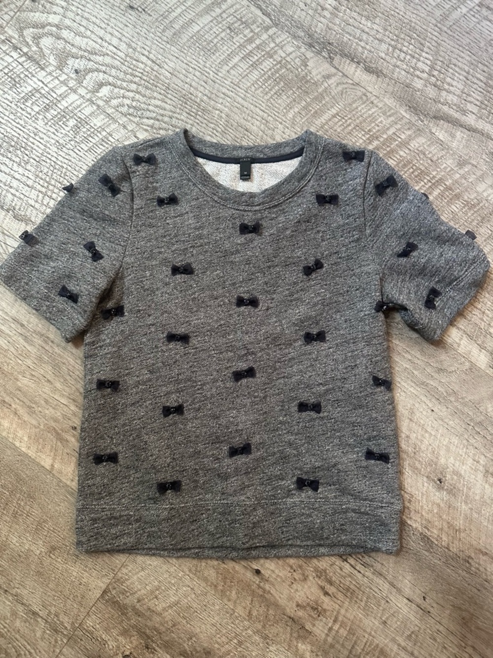 J. Crew Gray Short-Sleeve Sweatshirt with Mini Bow Accents